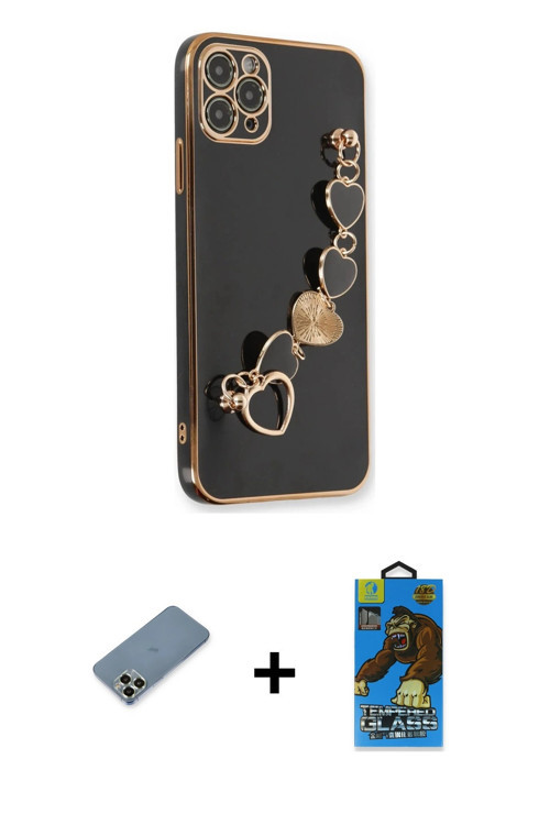 ieg™ iPhone 11 Pro Max Kılıf Nova Işık Prime - Siyah 18D Cam Ekran Koruyucu + Açık Yeşil Metal Kamer