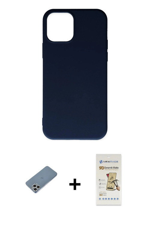 ieg™ iPhone 11 Pro Max Kılıf Ahenk Serisi - Siyah Mat Seramik Nano Ekran Koruyucu + Gümüş Shine Kame