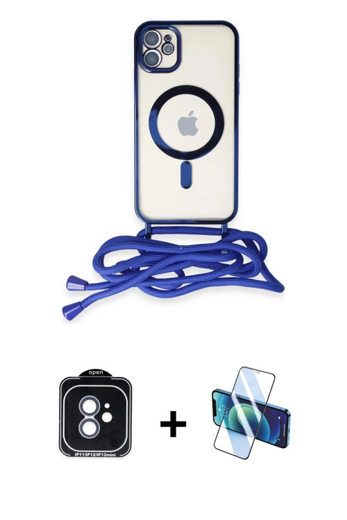 ieg™ iPhone 11 Kılıf Eksen Özel Seri - Siyah 3D Antistatik Seramik Nano Ekran Koruyucu + Mavi PVD Me
