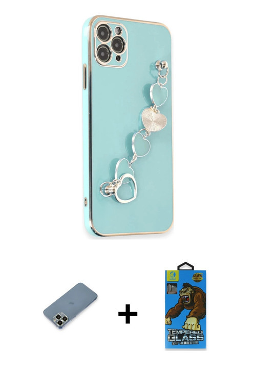 ieg™ iPhone 11 Pro Max Kılıf Nova Işık Prime - Siyah 18D Cam Ekran Koruyucu + Açık Yeşil Metal Kamer