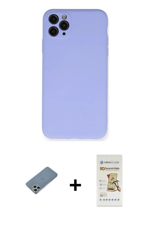 ieg™ iPhone 11 Pro Max Kılıf Ahenk Serisi - Siyah Mat Seramik Nano Ekran Koruyucu + Gümüş Shine Kame