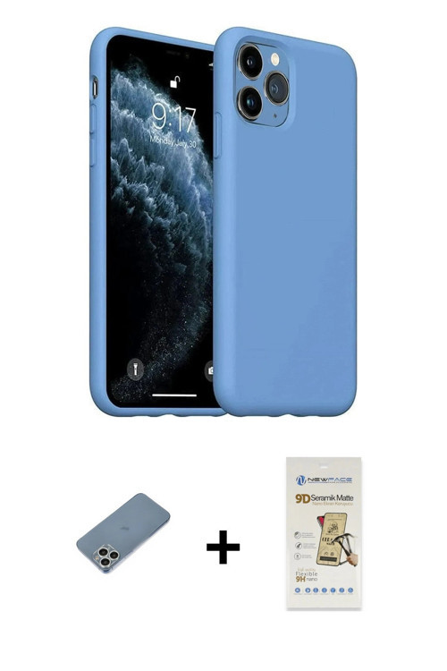 ieg™ iPhone 11 Pro Max Kılıf Ahenk Serisi - Siyah Mat Seramik Nano Ekran Koruyucu + Gümüş Shine Kame