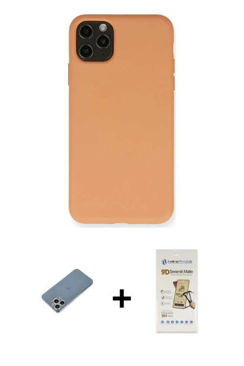 ieg™ iPhone 11 Pro Max Kılıf Ahenk Serisi - Siyah Mat Seramik Nano Ekran Koruyucu + Gümüş Shine Kame