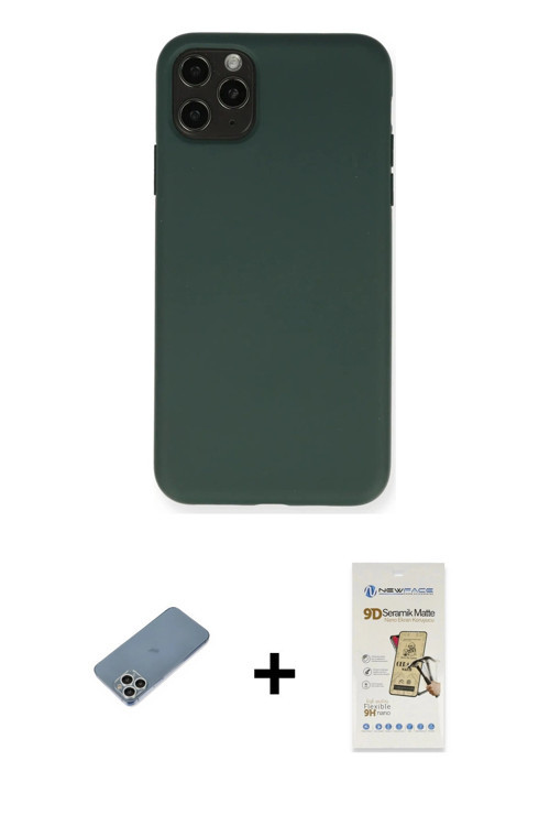 ieg™ iPhone 11 Pro Max Kılıf Ahenk Serisi - Siyah Mat Seramik Nano Ekran Koruyucu + Gümüş Shine Kame