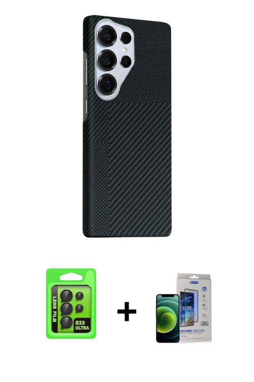 ieg™ Galaxy S23 Ultra Kılıf Kozmos Klasik Prime - Siyah Durable Full Glue Curved Cam + Siyah Raze Me