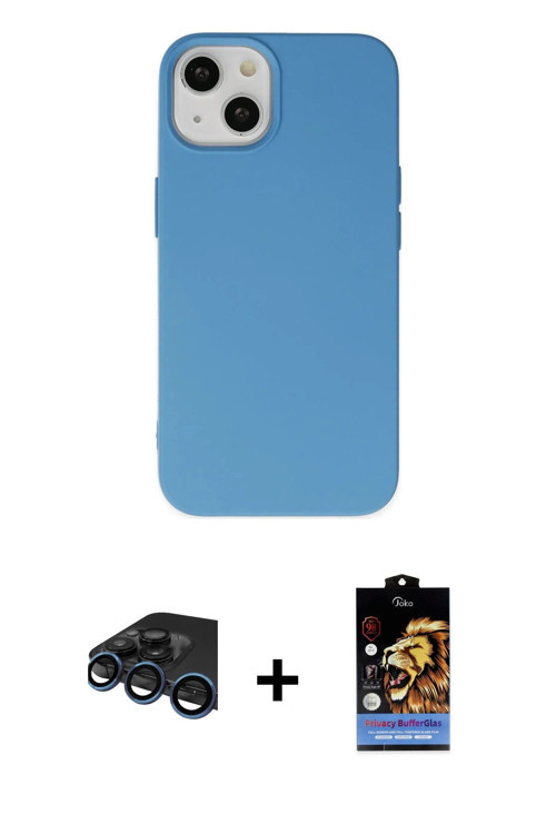 ieg™ iPhone 15 Pro Kılıf Ahenk Serisi - Siyah Buffer Hayalet Cam Ekran Koruyucu + Lacivert Raze Meta