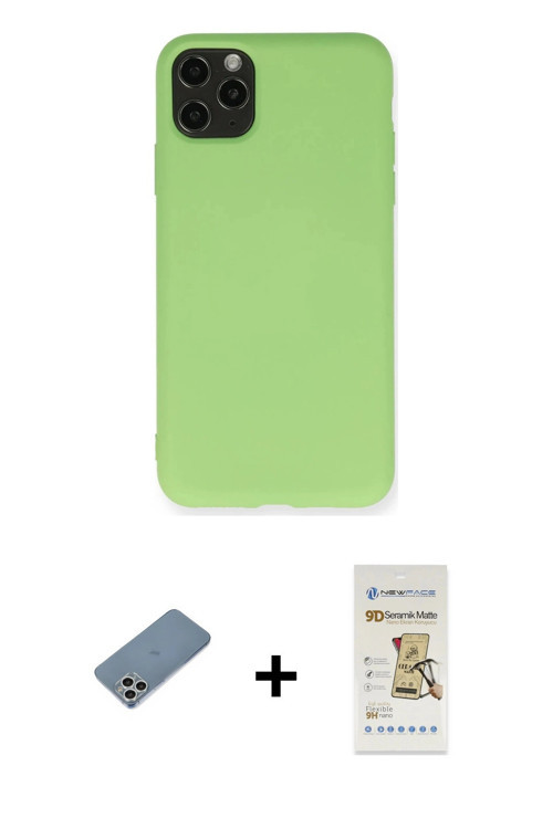 ieg™ iPhone 11 Pro Max Kılıf Ahenk Serisi - Siyah Mat Seramik Nano Ekran Koruyucu + Gümüş Shine Kame