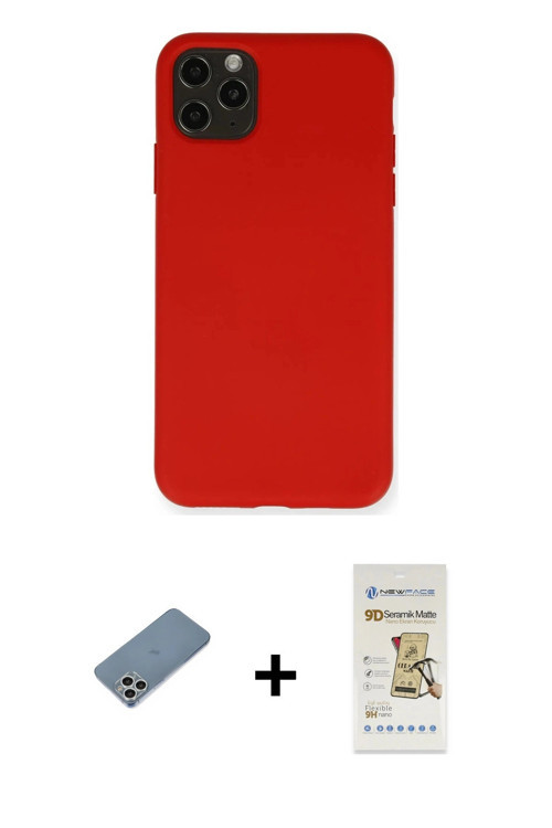 ieg™ iPhone 11 Pro Max Kılıf Ahenk Serisi - Siyah Mat Seramik Nano Ekran Koruyucu + Gümüş Shine Kame