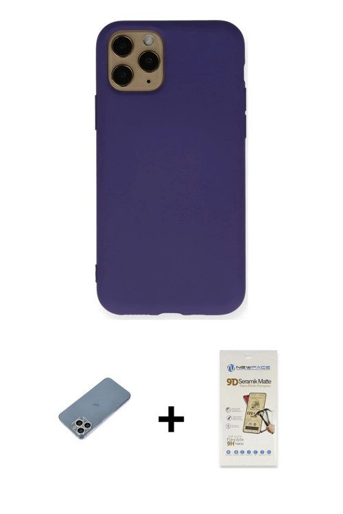 ieg™ iPhone 11 Pro Max Kılıf Ahenk Serisi - Siyah Mat Seramik Nano Ekran Koruyucu + Gümüş Shine Kame