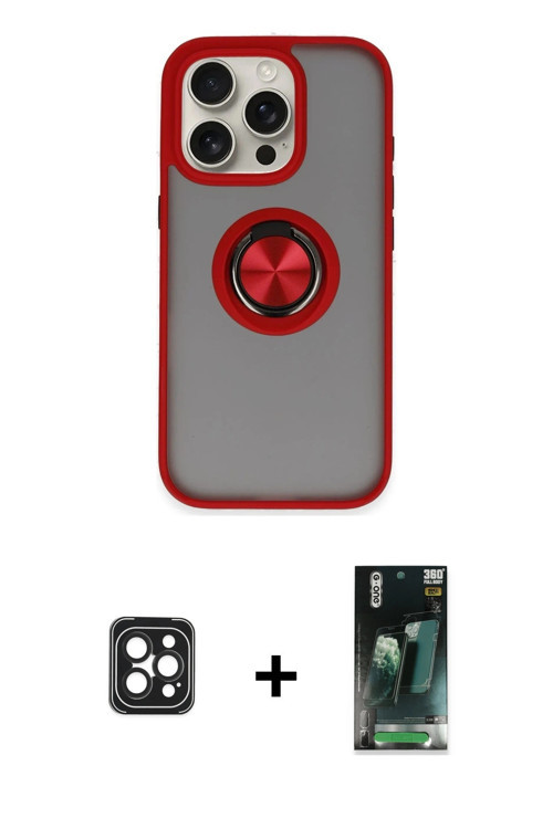 ieg™ iPhone 16 Pro Max Kılıf Yörünge Çizgi - Siyah 360 Mat Full Body Arka Koruyucu + Siyah PVD Metal