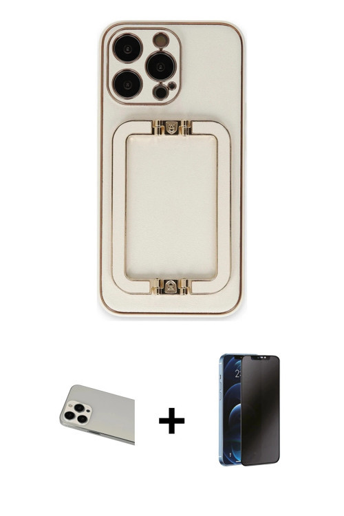 iPhone 13 Pro Max Kılıf Kozmos Minimal Prime - Siyah 3D Antistatik Hayalet Cam Ekran Koruyucu +