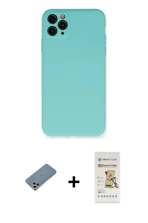 ieg™ iPhone 11 Pro Max Kılıf Ahenk Serisi - Siyah Mat Seramik Nano Ekran Koruyucu + Gümüş Shine Kame