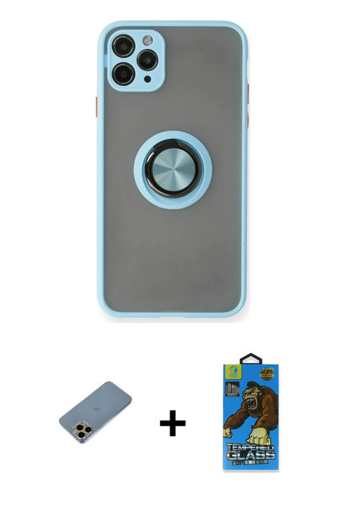 ieg™ iPhone 11 Pro Max Kılıf Yörünge Çizgi - Siyah 18D Cam Ekran Koruyucu + Gold Shine Kamera Lens K