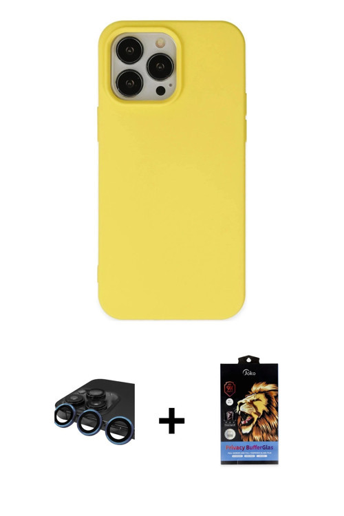 ieg™ iPhone 15 Pro Kılıf Ahenk Serisi - Siyah Buffer Hayalet Cam Ekran Koruyucu + Lacivert Raze Meta