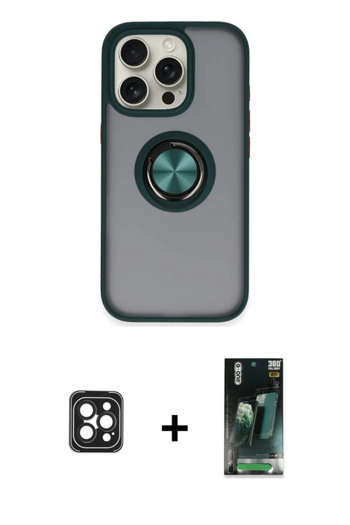 ieg™ iPhone 16 Pro Max Kılıf Yörünge Çizgi - Siyah 360 Mat Full Body Arka Koruyucu + Siyah PVD Metal