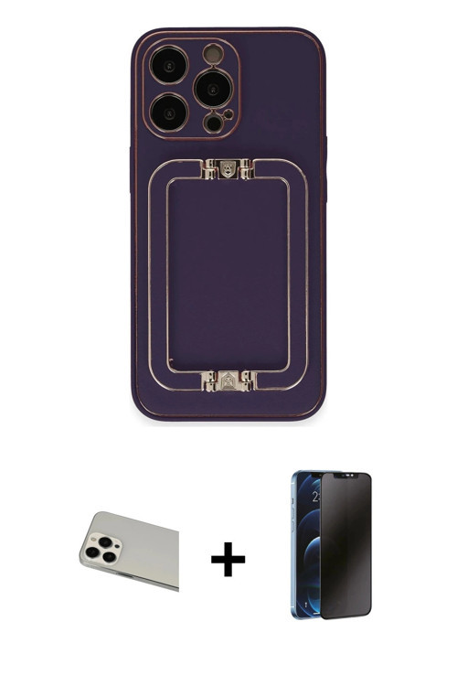 iPhone 13 Pro Max Kılıf Kozmos Minimal Prime - Siyah 3D Antistatik Hayalet Cam Ekran Koruyucu +