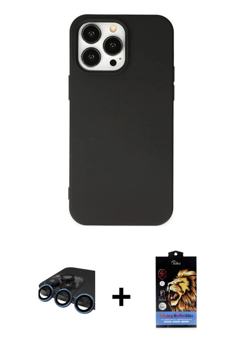 ieg™ iPhone 15 Pro Kılıf Ahenk Serisi - Siyah Buffer Hayalet Cam Ekran Koruyucu + Lacivert Raze Meta