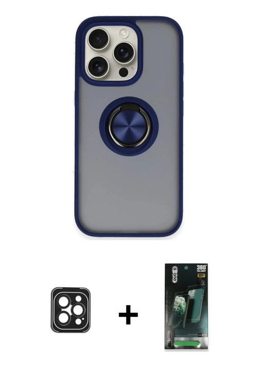 ieg™ iPhone 16 Pro Max Kılıf Yörünge Çizgi - Siyah 360 Mat Full Body Arka Koruyucu + Siyah PVD Metal