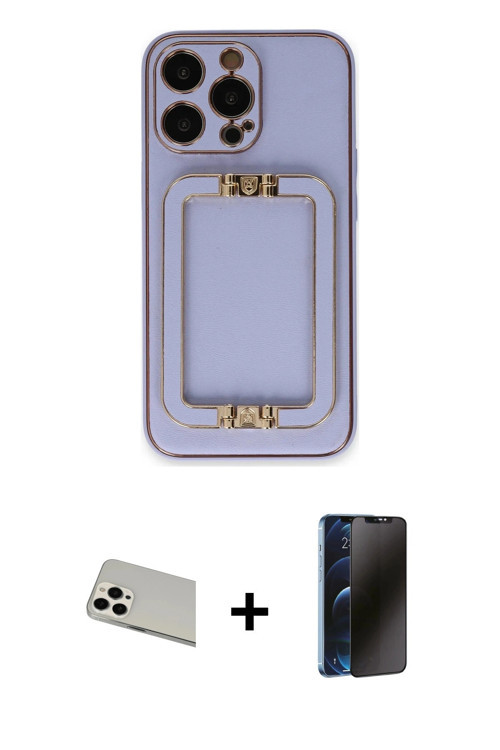 iPhone 13 Pro Max Kılıf Kozmos Minimal Prime - Siyah 3D Antistatik Hayalet Cam Ekran Koruyucu +