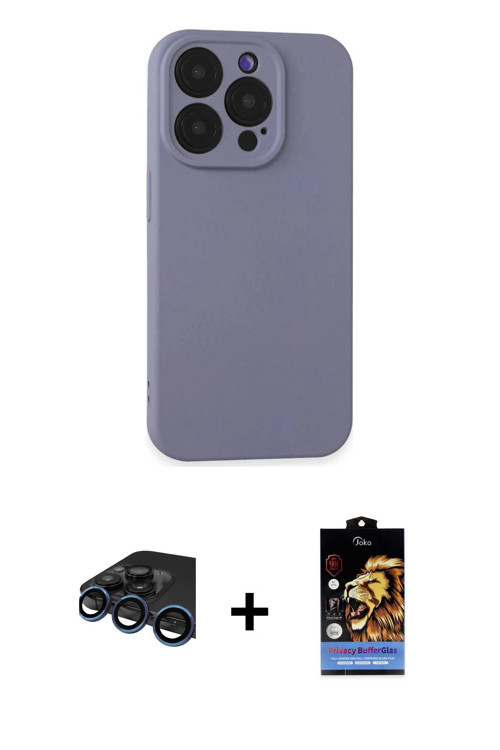 ieg™ iPhone 15 Pro Kılıf Ahenk Serisi - Siyah Buffer Hayalet Cam Ekran Koruyucu + Lacivert Raze Meta