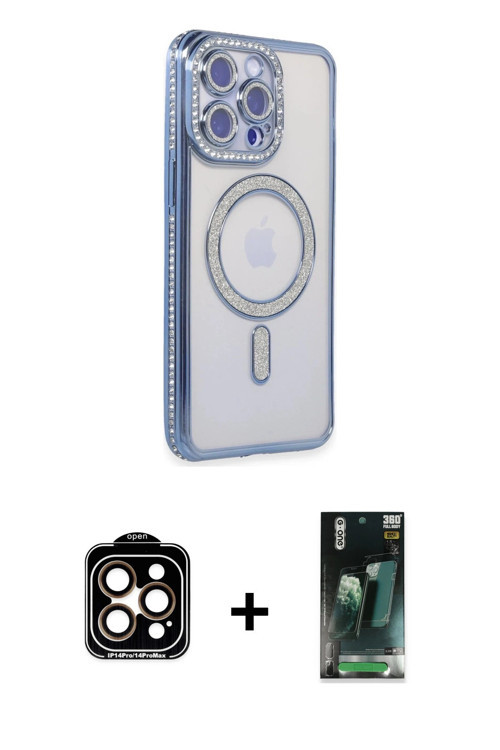 ieg™ iPhone 14 Pro Max Kılıf Zirve Doku Prime - Şeffaf 360 Full Body Arka Koruyucu + Turuncu PVD Met
