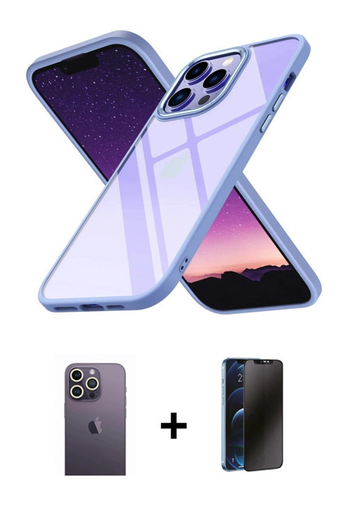 ieg™ iPhone 13 Pro Max Kılıf Nova Işık Serisi - Siyah 3D Antistatik Hayalet Cam Ekran Koruyucu + Bey