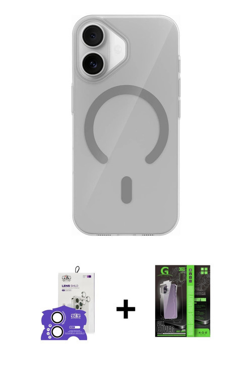 ieg™ iPhone 17 Kılıf Pusula Form Özel Seri - Şeffaf 360 Full Body Arka Koruyucu + Lila Bilvis Titan