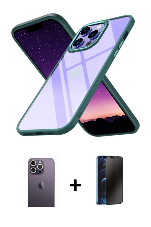 ieg™ iPhone 13 Pro Max Kılıf Nova Işık Serisi - Siyah 3D Antistatik Hayalet Cam Ekran Koruyucu + Bey