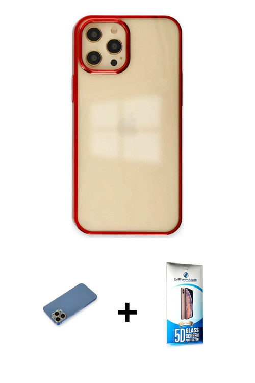 ieg™ iPhone 12 Pro Max Kılıf Doruk Doku Prime - Siyah 5D Eko Cam Ekran Koruyucu + Gold Shine Kamera
