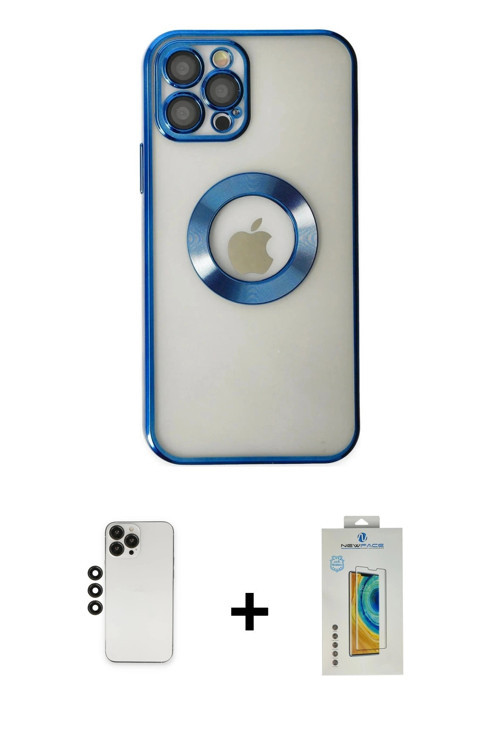 ieg™ iPhone 12 Pro Kılıf Pusula Form - Siyah Polymer Nano Ekran Koruyucu + Siyah Shine Kamera Lens