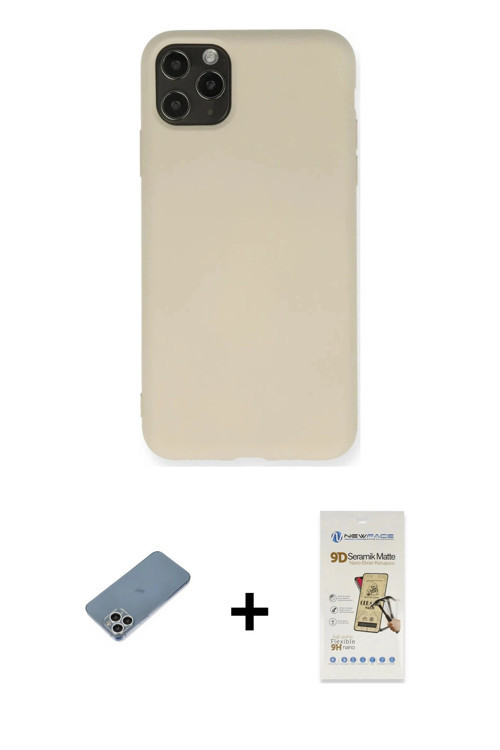 ieg™ iPhone 11 Pro Max Kılıf Ahenk Serisi - Siyah Mat Seramik Nano Ekran Koruyucu + Gümüş Shine Kame