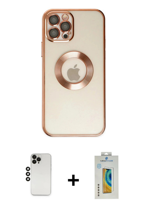 ieg™ iPhone 12 Pro Kılıf Pusula Form - Siyah Polymer Nano Ekran Koruyucu + Siyah Shine Kamera Lens