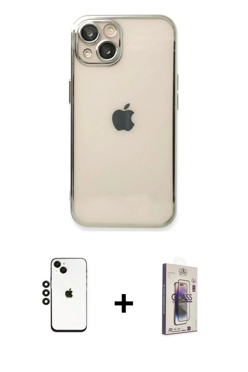 ieg™ iPhone 14 Kılıf Vadi Minimal - Siyah Bilvis 3D Cam Ekran Koruyucu + Siyah Shine Kamera Lens