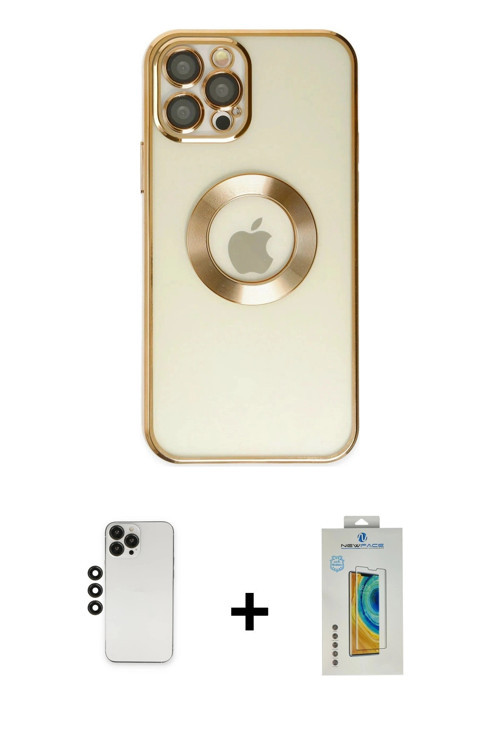 ieg™ iPhone 12 Pro Kılıf Pusula Form - Siyah Polymer Nano Ekran Koruyucu + Siyah Shine Kamera Lens