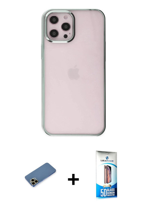 ieg™ iPhone 12 Pro Max Kılıf Doruk Doku Prime - Siyah 5D Eko Cam Ekran Koruyucu + Gold Shine Kamera