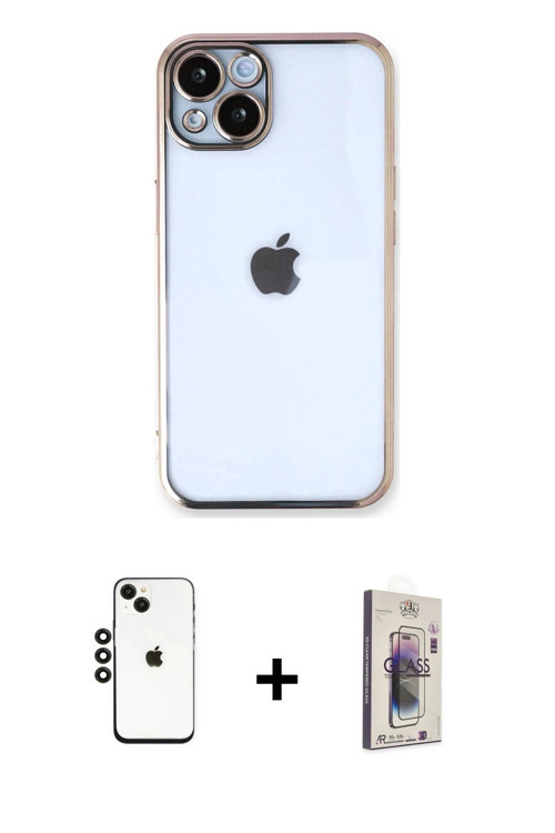 ieg™ iPhone 14 Kılıf Vadi Minimal - Siyah Bilvis 3D Cam Ekran Koruyucu + Siyah Shine Kamera Lens