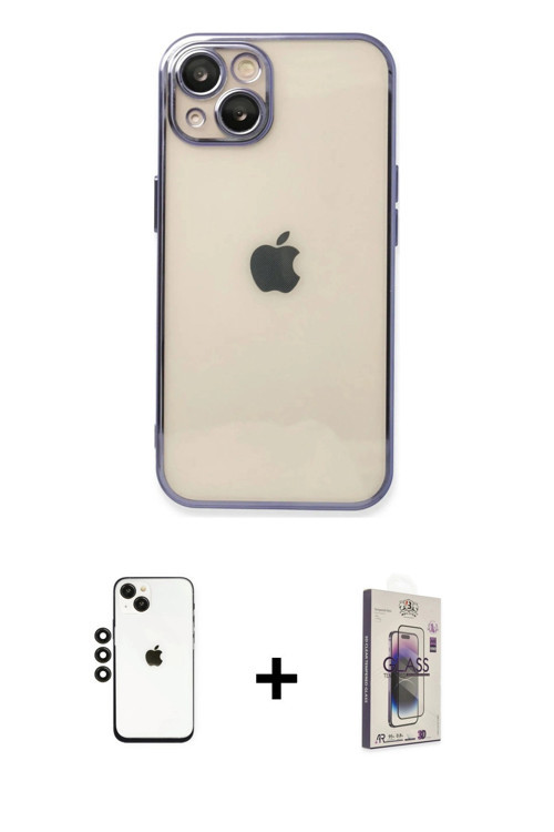 ieg™ iPhone 14 Kılıf Vadi Minimal - Siyah Bilvis 3D Cam Ekran Koruyucu + Siyah Shine Kamera Lens