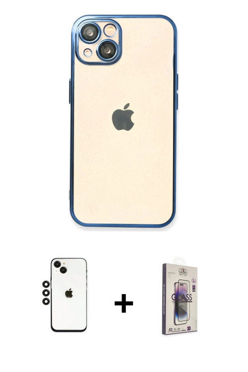 ieg™ iPhone 14 Kılıf Vadi Minimal - Siyah Bilvis 3D Cam Ekran Koruyucu + Siyah Shine Kamera Lens