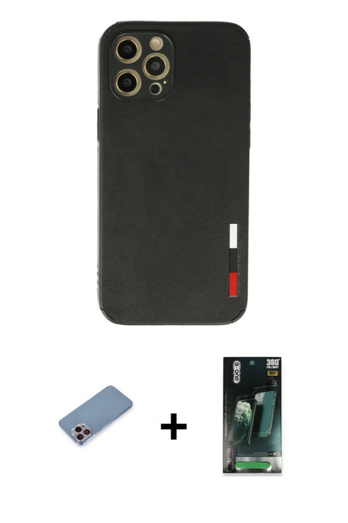 ieg™ iPhone 12 Pro Max Kılıf Doruk Asil Koleksiyonu - Siyah 360 Mat Full Body Arka Koruyucu + Pembe