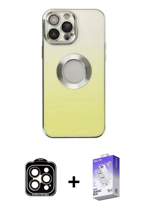 ieg™ iPhone 14 Pro Max Kılıf Kutup Yansıma Özel Seri - Siyah Bilvis 5in1 3D Magic Cam Ekran Koruyucu