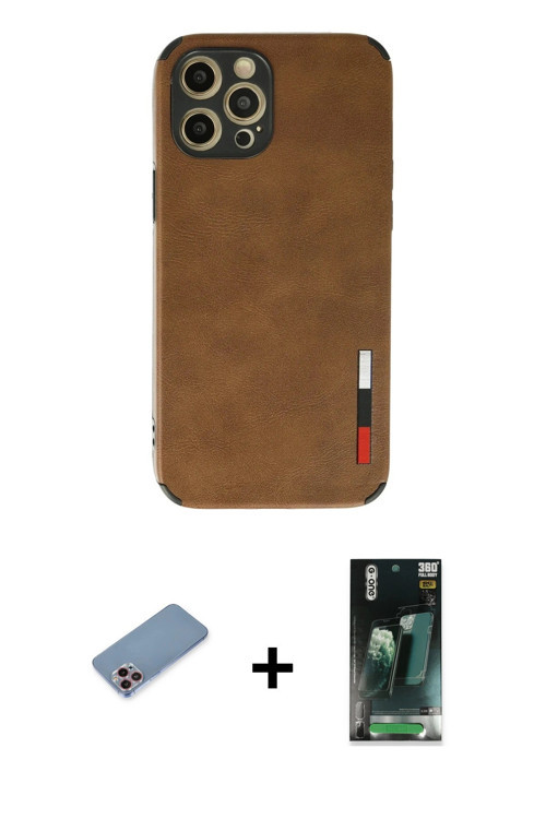 ieg™ iPhone 12 Pro Max Kılıf Doruk Asil Koleksiyonu - Siyah 360 Mat Full Body Arka Koruyucu + Pembe