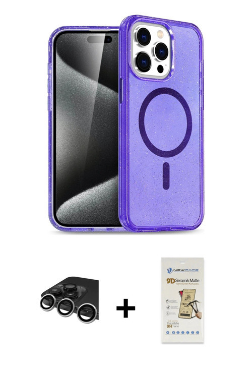 ieg™ iPhone 14 Pro Max Kılıf Nova Asil Prime - Siyah Mat Seramik Nano Ekran Koruyucu + Gümüş Raze Me