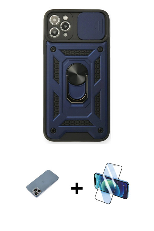 ieg™ iPhone 11 Pro Kılıf Ahenk Klasik - Siyah 3D Antistatik Seramik Nano Ekran Koruyucu + Gökkuşağı