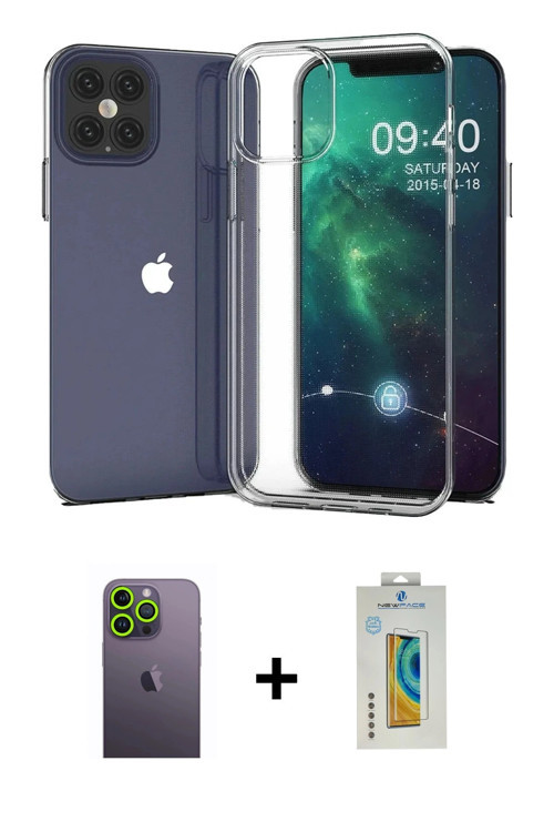 ieg™ iPhone 12 Pro Max Kılıf Zirve Doku - Siyah Polymer Nano Ekran Koruyucu + Yeşil Neon Fosforlu Ka