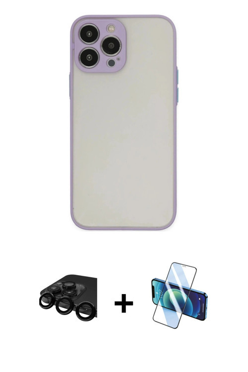 ieg™ iPhone 15 Pro Max Kılıf Ahenk Çizgi Serisi - Siyah 3D Antistatik Cam Ekran Koruyucu + Siyah Raz