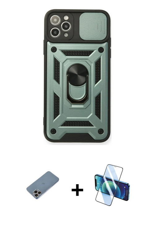 ieg™ iPhone 11 Pro Kılıf Ahenk Klasik - Siyah 3D Antistatik Seramik Nano Ekran Koruyucu + Gökkuşağı