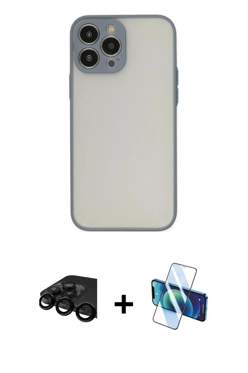 ieg™ iPhone 15 Pro Max Kılıf Ahenk Çizgi Serisi - Siyah 3D Antistatik Cam Ekran Koruyucu + Siyah Raz