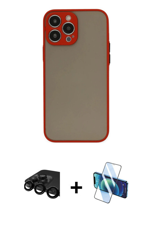 ieg™ iPhone 15 Pro Max Kılıf Ahenk Çizgi Serisi - Siyah 3D Antistatik Cam Ekran Koruyucu + Siyah Raz