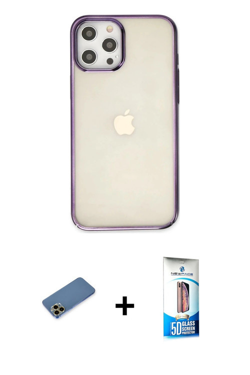 ieg™ iPhone 12 Pro Max Kılıf Doruk Doku Prime - Siyah 5D Eko Cam Ekran Koruyucu + Gold Shine Kamera
