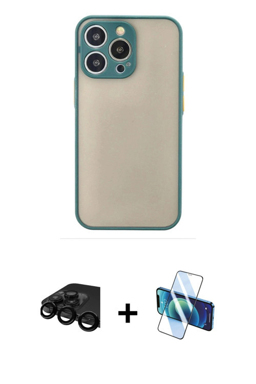 ieg™ iPhone 15 Pro Max Kılıf Ahenk Çizgi Serisi - Siyah 3D Antistatik Cam Ekran Koruyucu + Siyah Raz